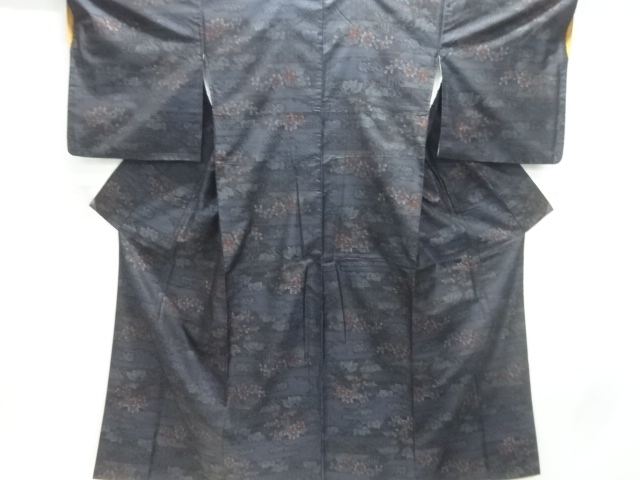 JAPANESE KIMONO / UNUSED / SILK / DORO OSHIMA TSUMUGI / WOVEN EGASUMI & FLOWERS